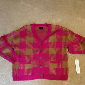 Lumiere Vibrant Pink and Tan Checkered Cardigan